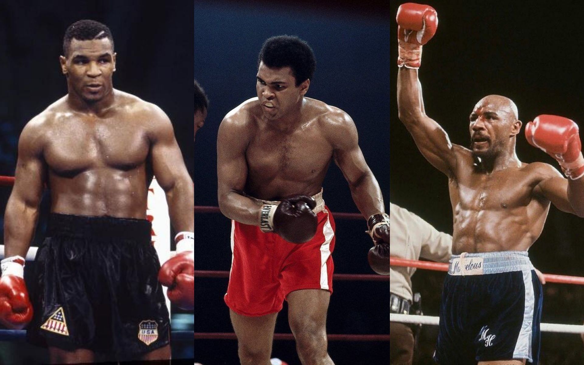 Mike Tyson (left), Muhammad Ali (center) and Marvin Hagler (right) are widely regarded as three of the most influential boxers of all time [Photo Courtesy: Getty Images and @muhammadali and @realmarvinhagler on Instagram]