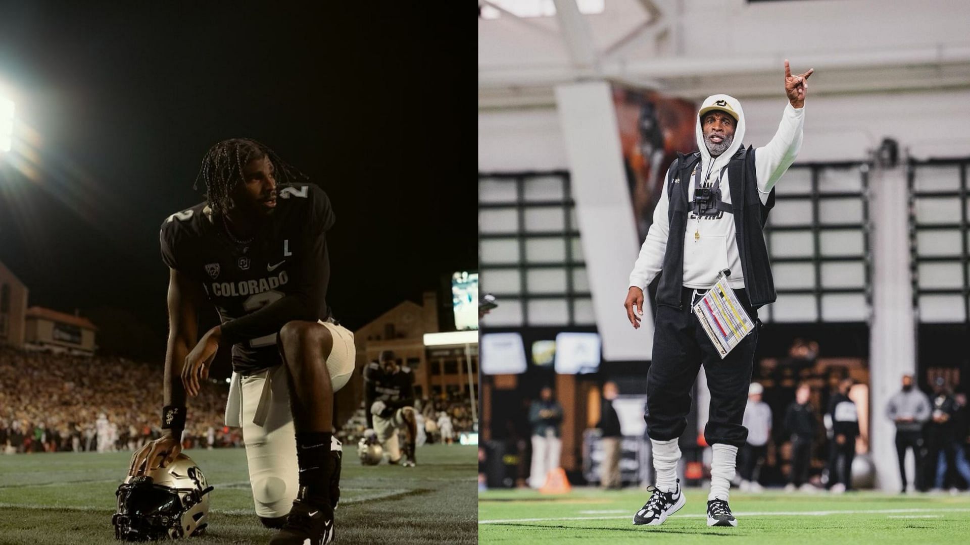 Colorado quarterback Shedeur Sanders and coach Deion Sanders 