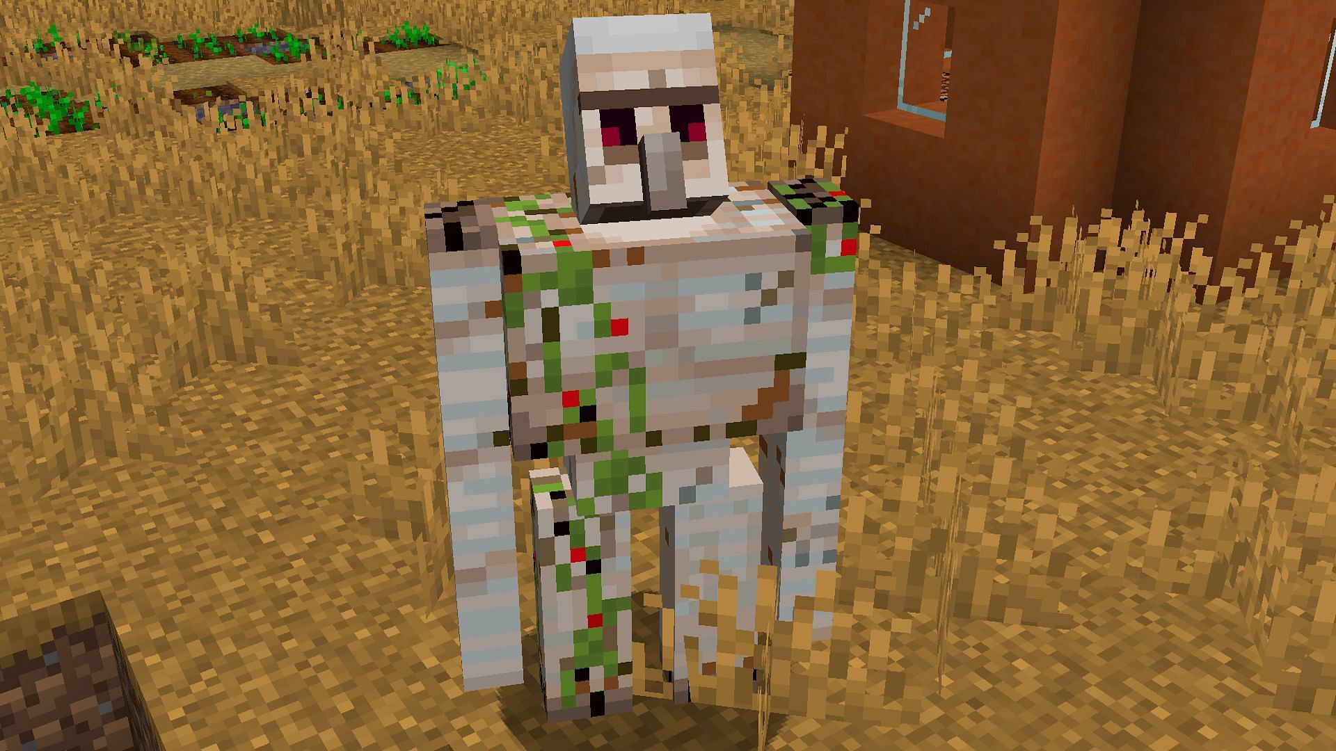 A Minecraft iron golem showing the first signs of needing repair (Image via Mojang)