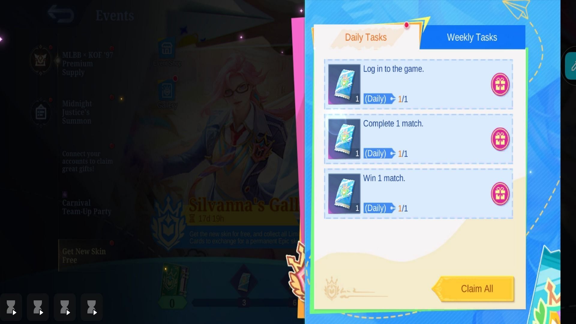You can get more card packs by completing the daily tasks (Image via Moonton Games)