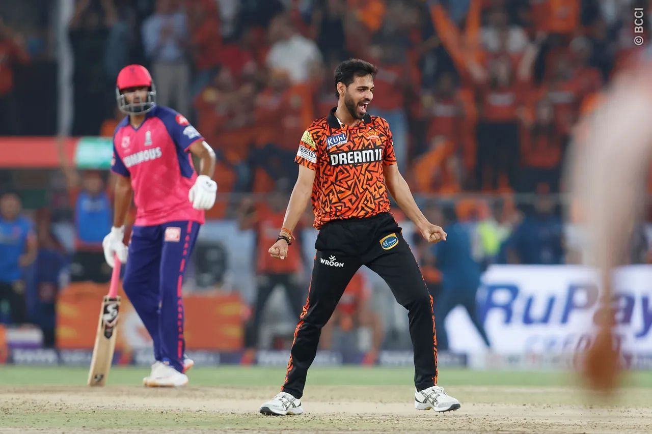 Bhuvneshwar Kumar celebrating a wicket against RR. (PC: BCCI)