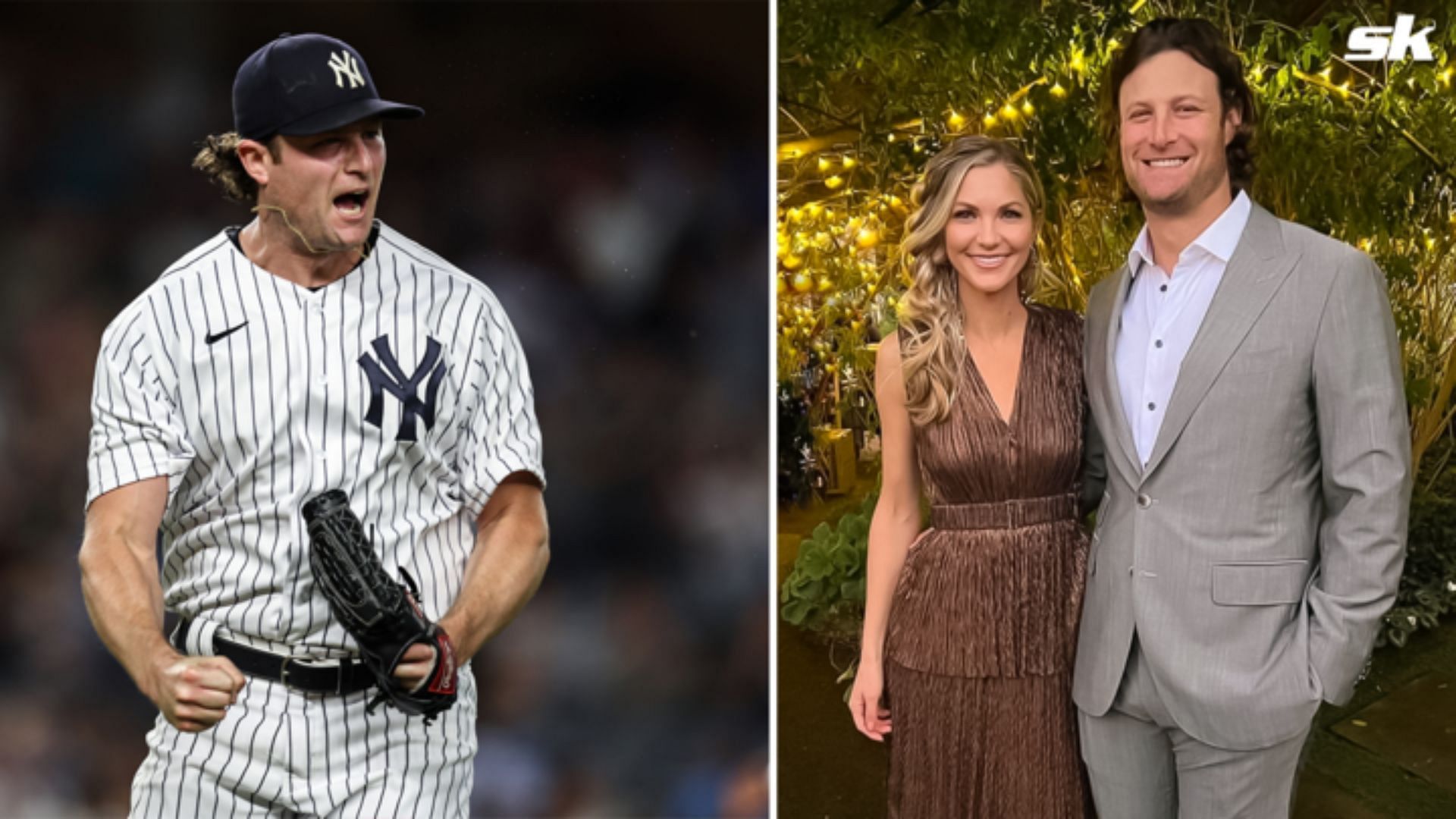 New York Yankees pitcher Gerrit Cole poses for a photo with wife Amy Cole