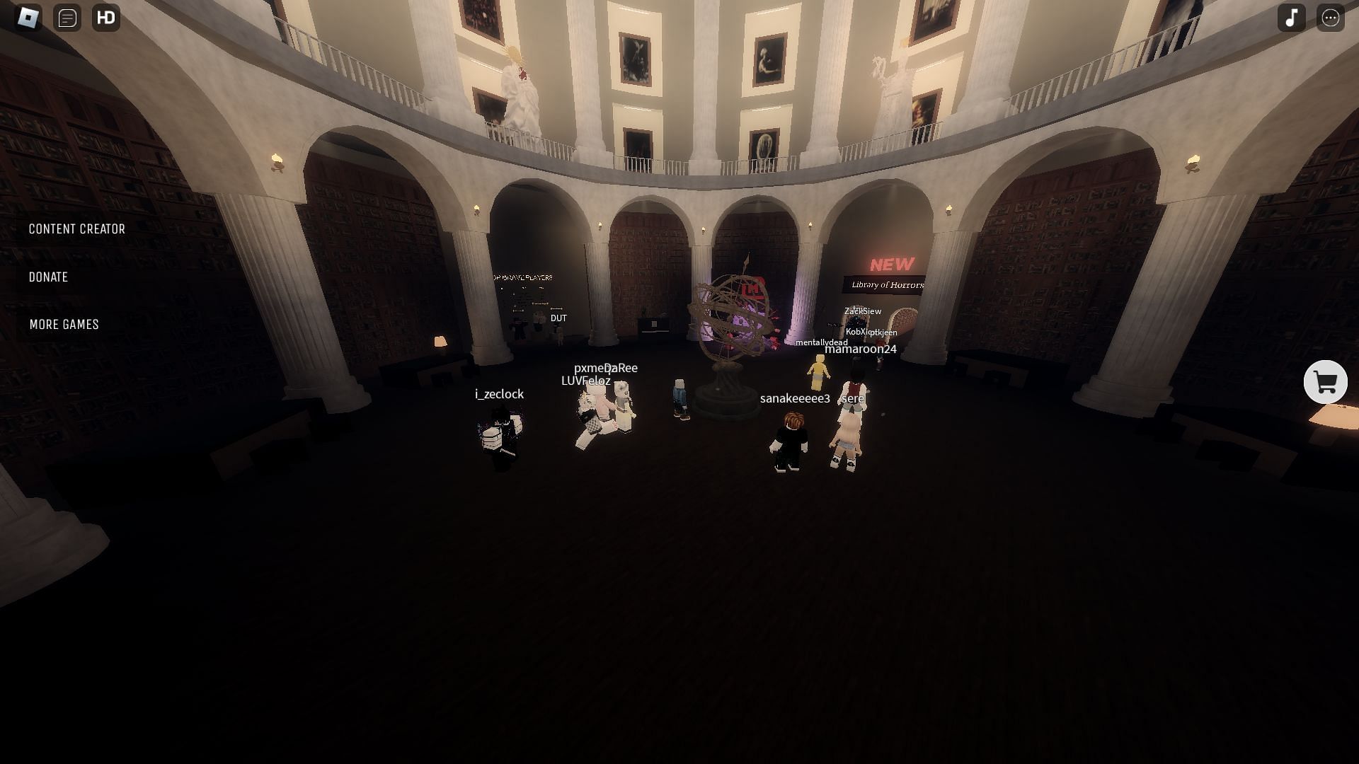 The main lobby in Short Creepy Stories (Image via Roblox)