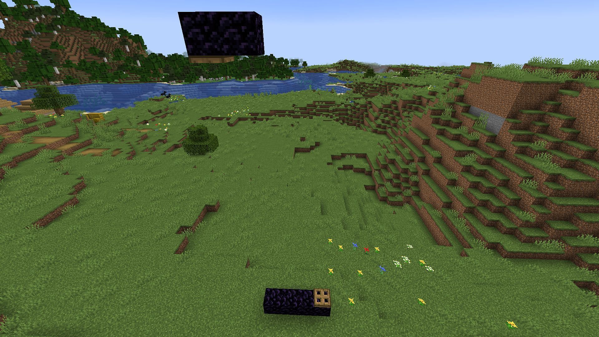 The start and end points for the vertical Minecraft flying machine (Image via Mojang)