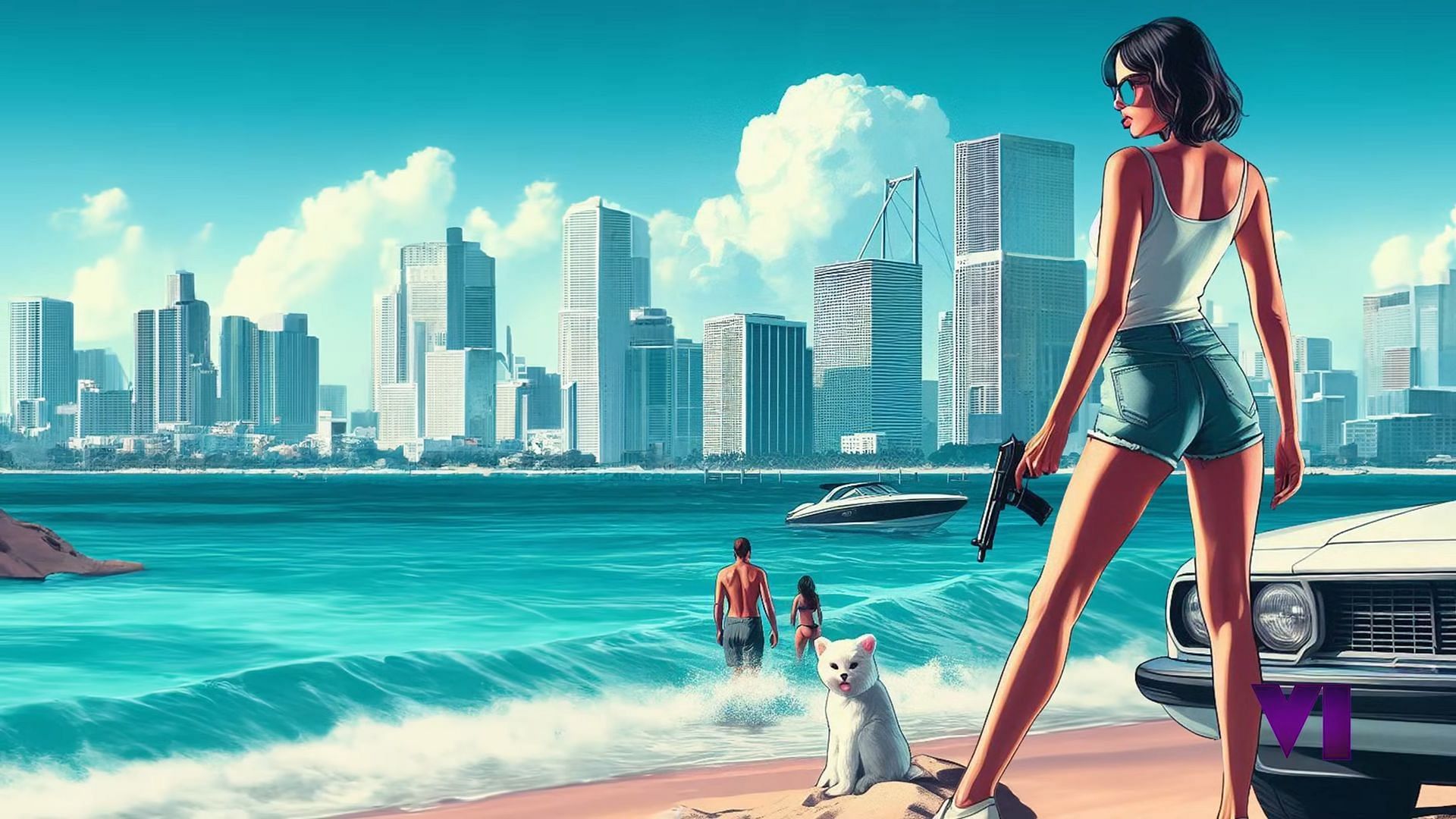 An armed girl on the beach would be quite normal in GTA 6 (Image via YouTube/Rafael Correa Galvis)