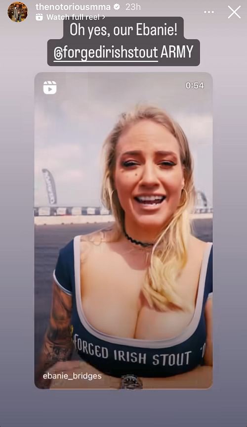 A screenshot of Conor McGregor's Instagram story on Ebanie Bridges