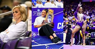 "Just a few LSU National Champions": Kim Mulkey poses with star gymnasts Haleigh Bryant and Kiya Johnson after natty succees