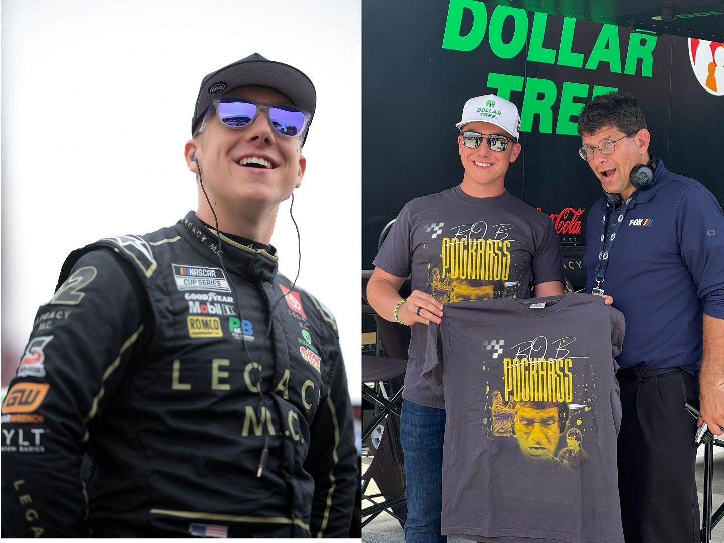 John Hunter Nemechek and Bob Pockrass (Images via Getty and Legacy Motor Club on X)