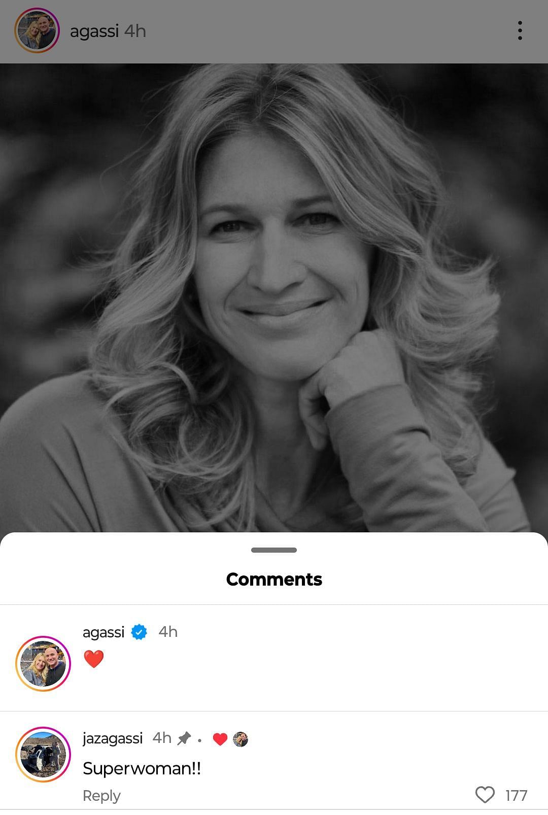 Jaz Elle's comment on Instagram expressing her admiration for mother Steffi Graf