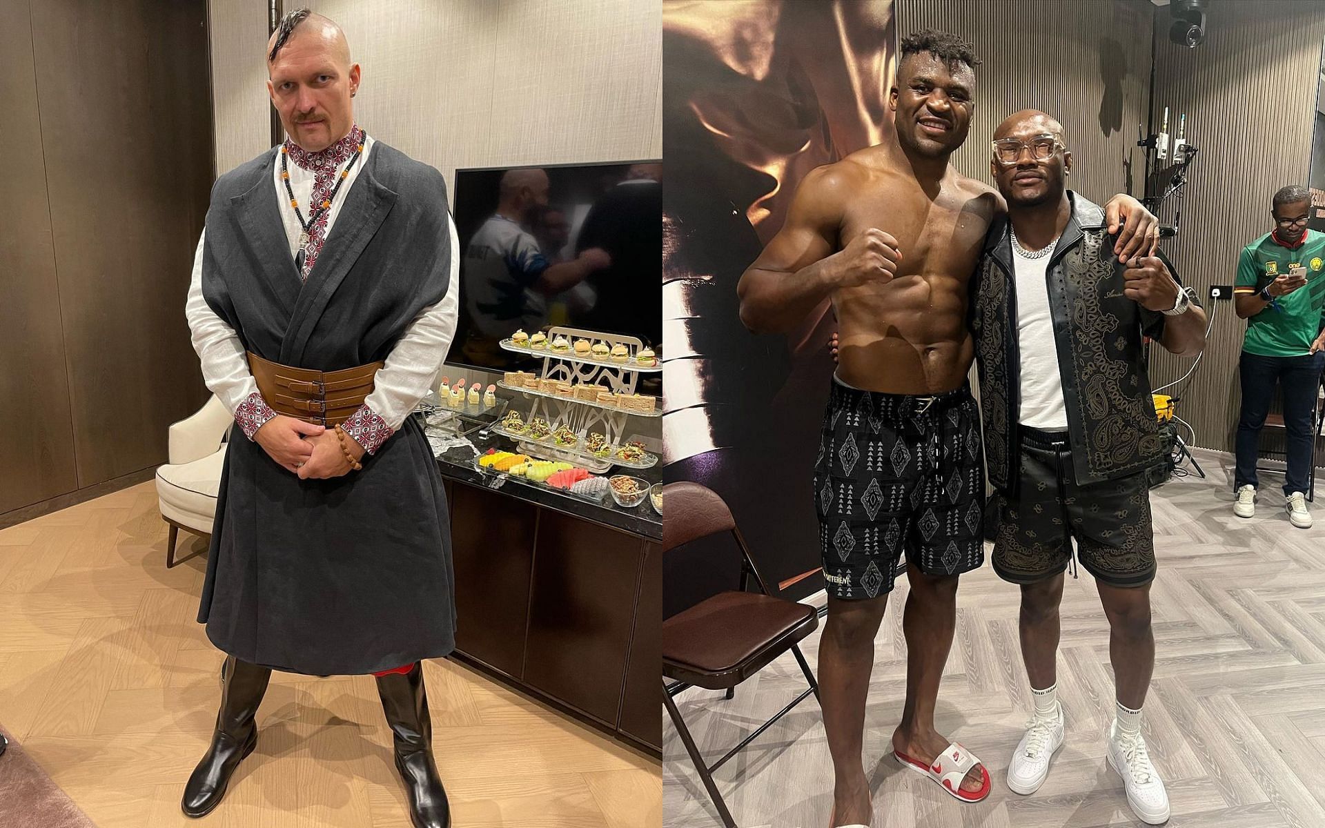 Kamaru Usman (right) wants Oleksandr Usyk (left) to fight Francis Ngannou (center) [Images courtesy: @usman84kg and @usykaa on Instagram]