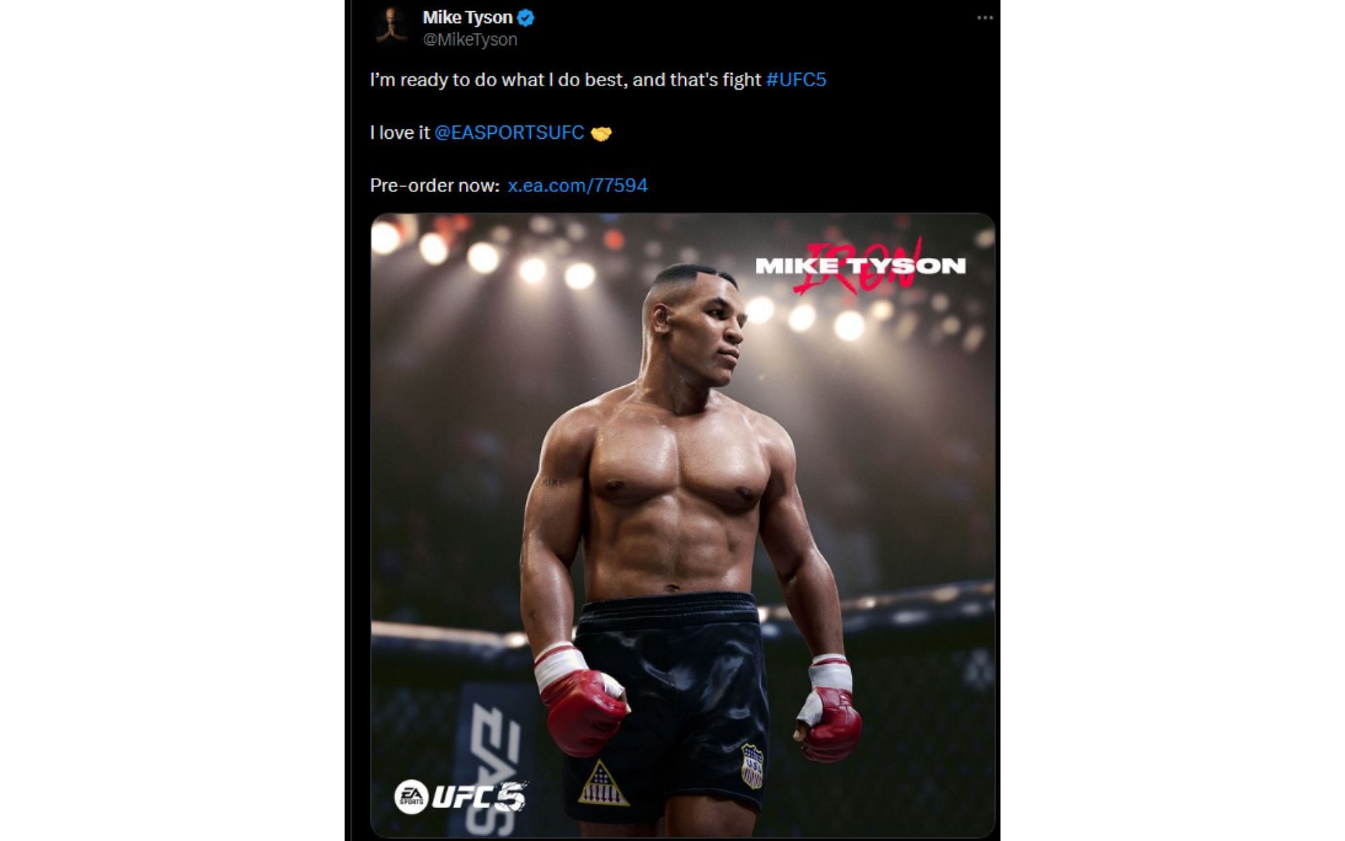 Tweet regarding Tyson being a playable character in UFC 5 [Image courtesy: @MikeTyson - X]