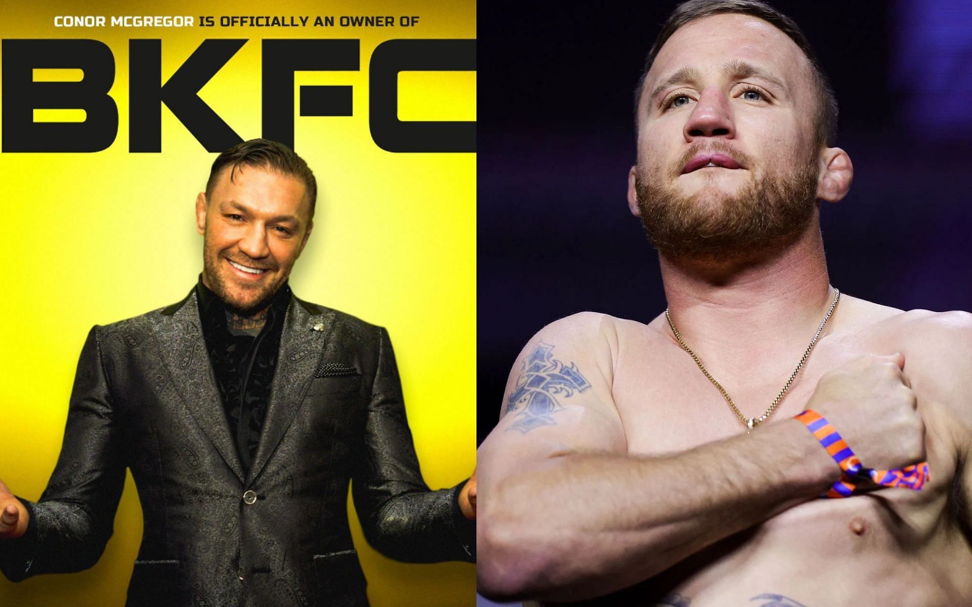 Conor McGregor (left) uses Justin Gaethje (right) to illustrate with BKFC is better than any MMA promotions outside the UFC [Images Courtesy: @GettyImages, @thenotoriousmma on Instagram]
