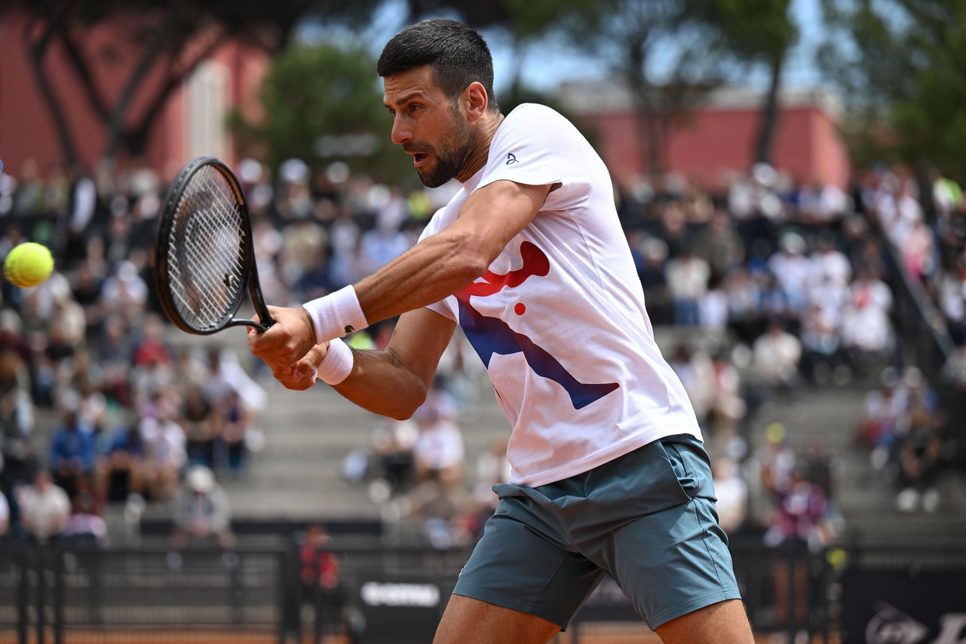 The Serb practising in Rome ahead of the Italian Open