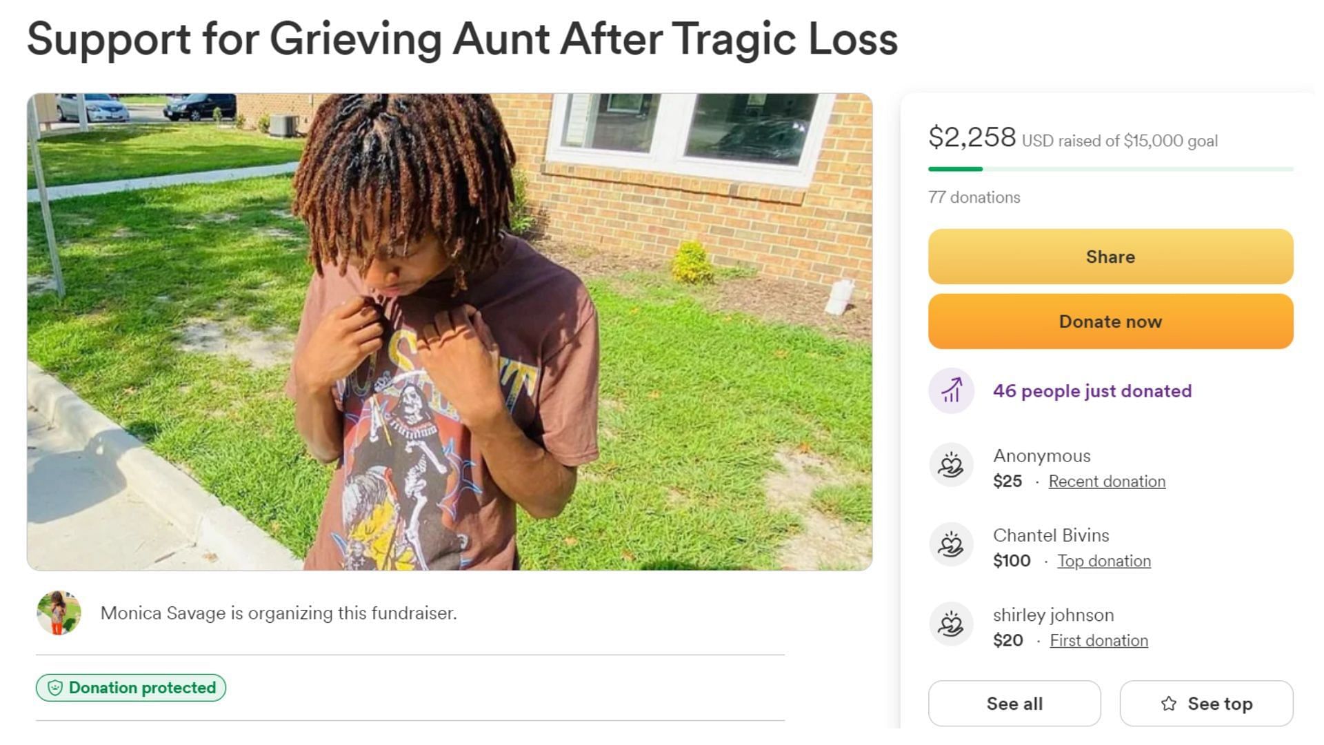 A screenshot of the rapper&#039;s GoFundMe (Image via GoFundMe)