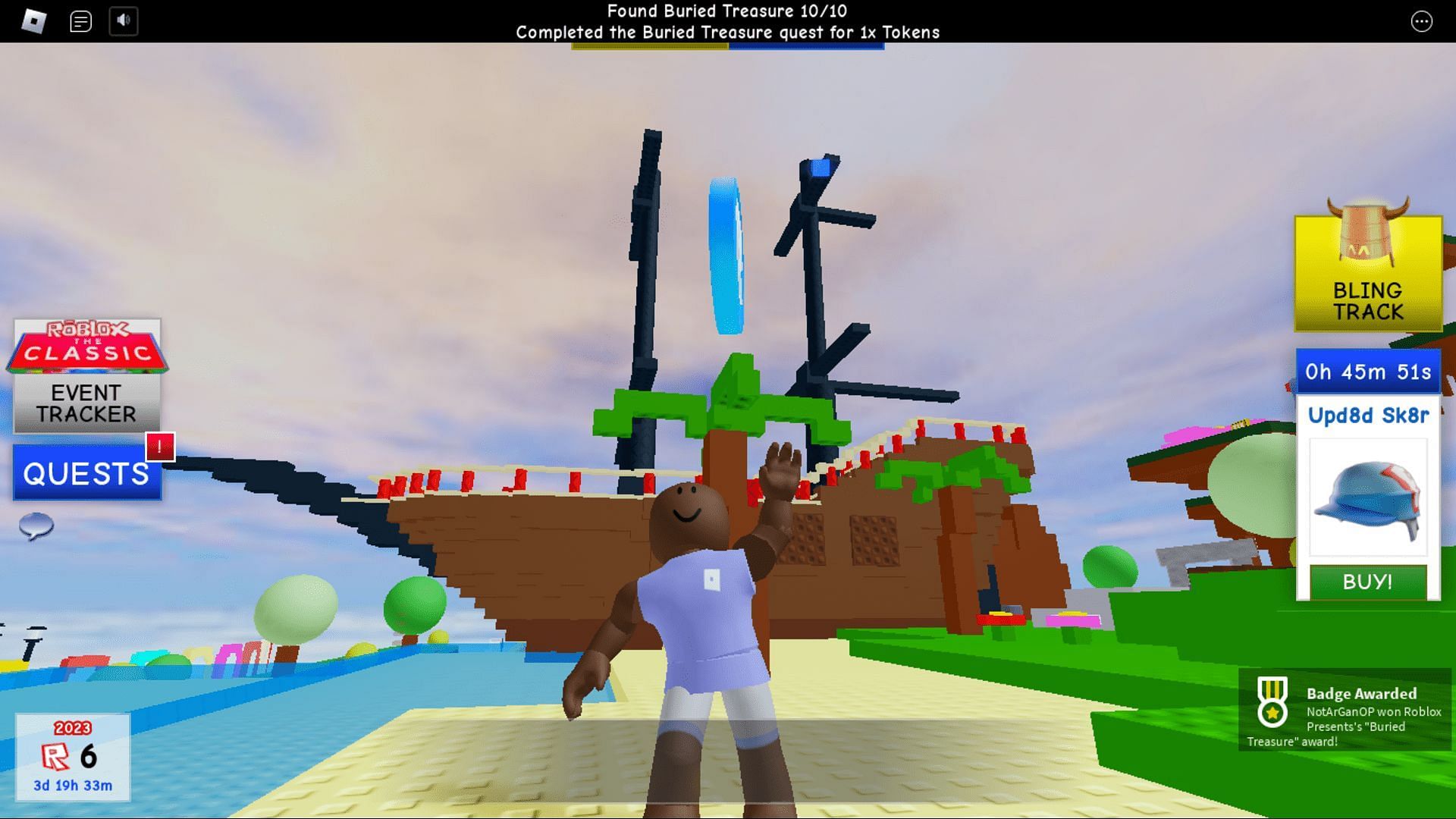 The completion of the Buried Treasure quest in The Classic event (Image via Roblox)