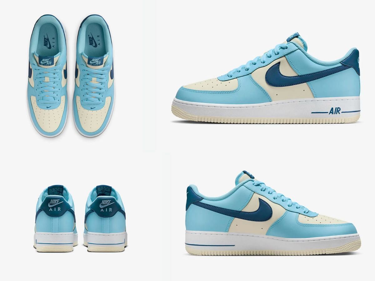 Here&#039;s a detailed look at the Nike Air Force 1 Low Aquarius Blue/Coconut Milk sneakers (Image via Nike)