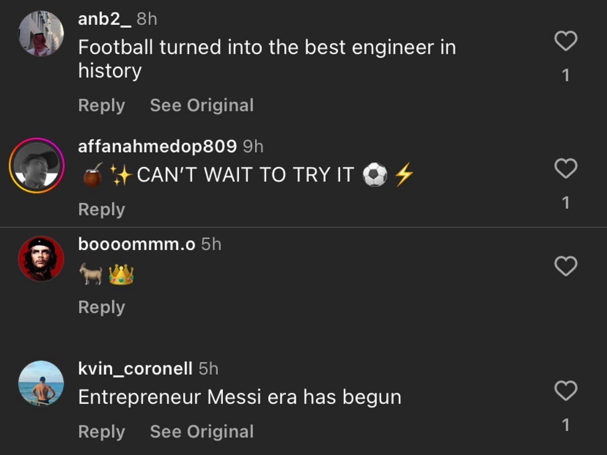 Fan reactions on Messi&#039;s hydration drink announcement (Image via Instagram/ @leomessi)