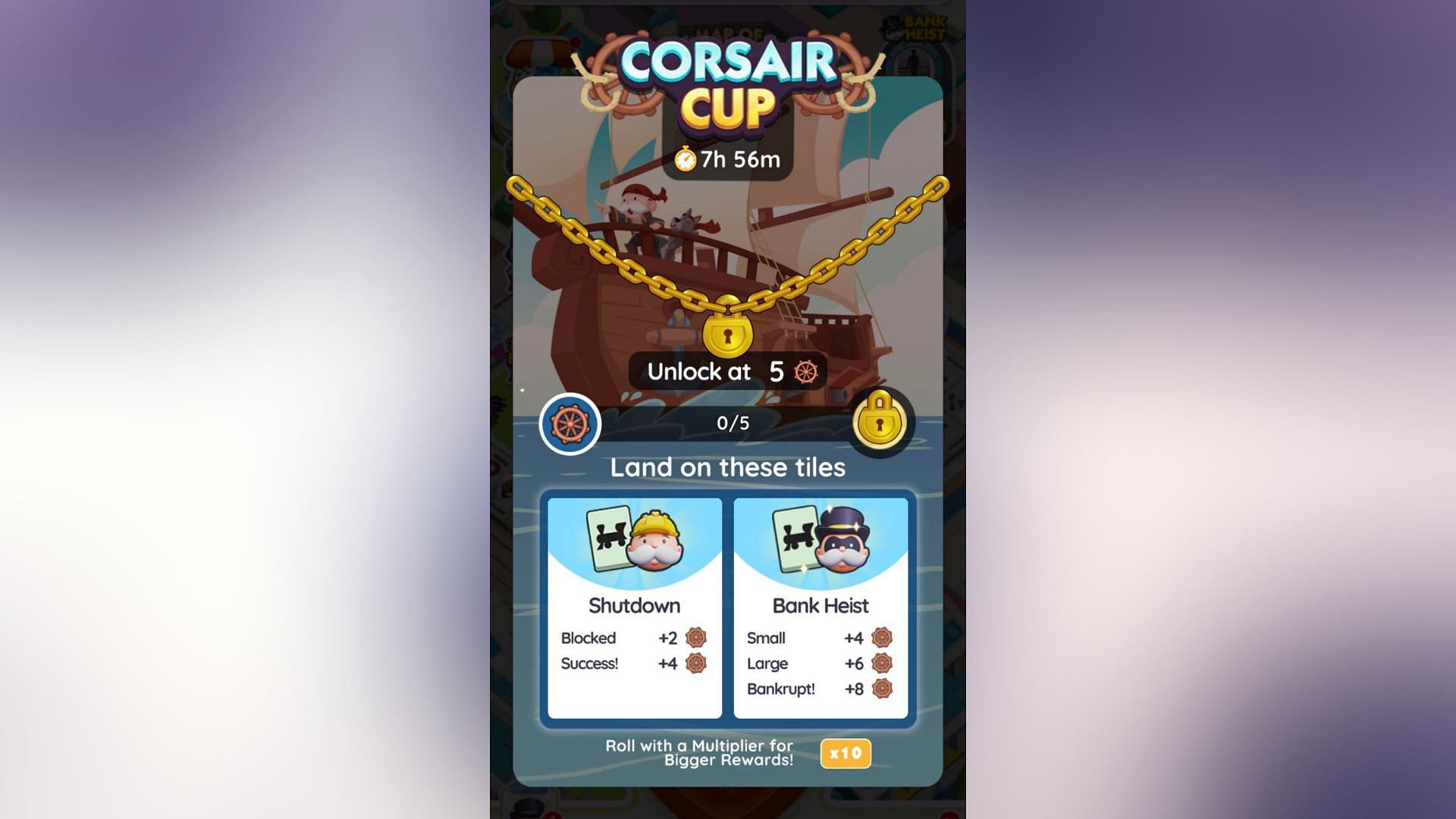 Monopoly Go Corsair Cup scoring system (Image via Scopely)