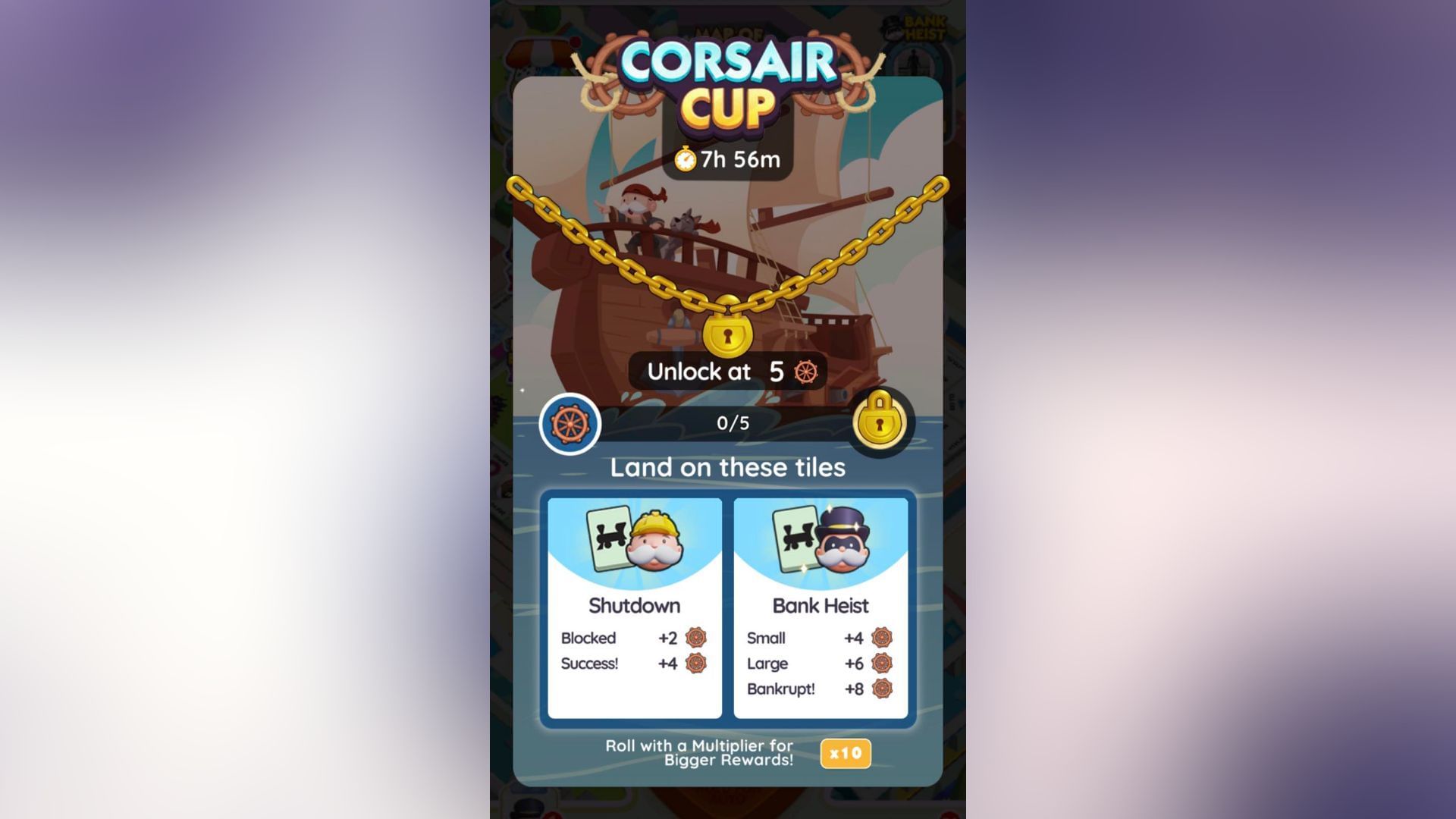 Monopoly Go Corsair Cup scoring system (Image via Scopely)