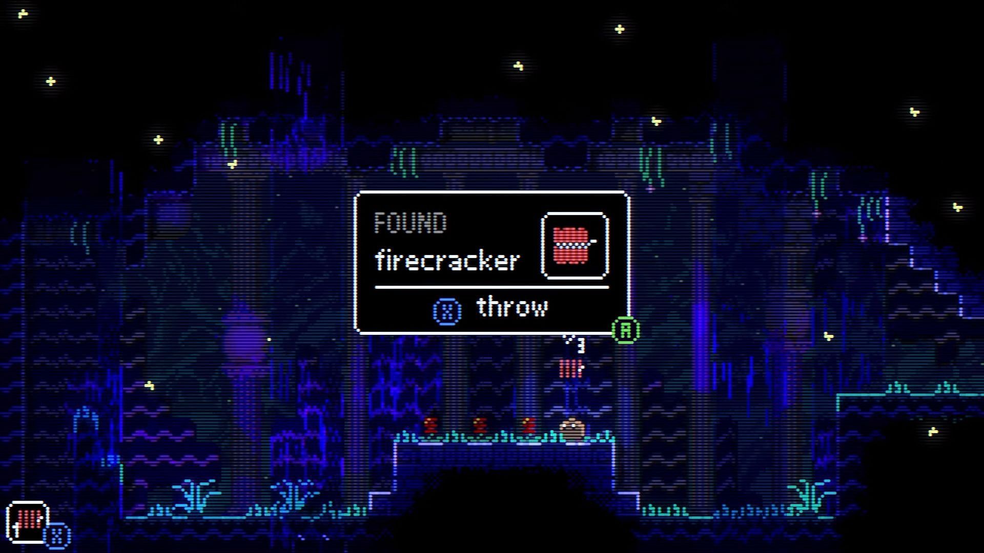 Firecrackers are necessary to defeat the blue ghosts and obtain the map in Animal Well (Image via Bigmode || YouTube/ZackScottGames)