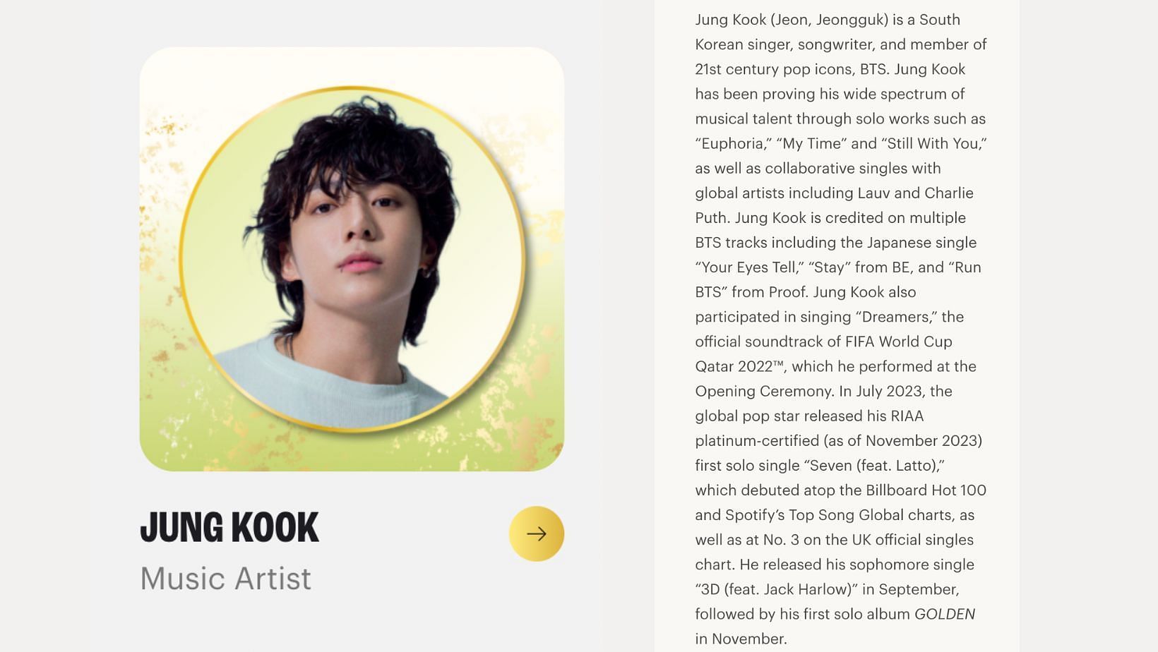 BTS&#039; Jungkook joins the A100 List and honors the 100 Asians and Pacific Islanders (APIs) who had the most impact on culture and society over the past year. (Image via A100 website)