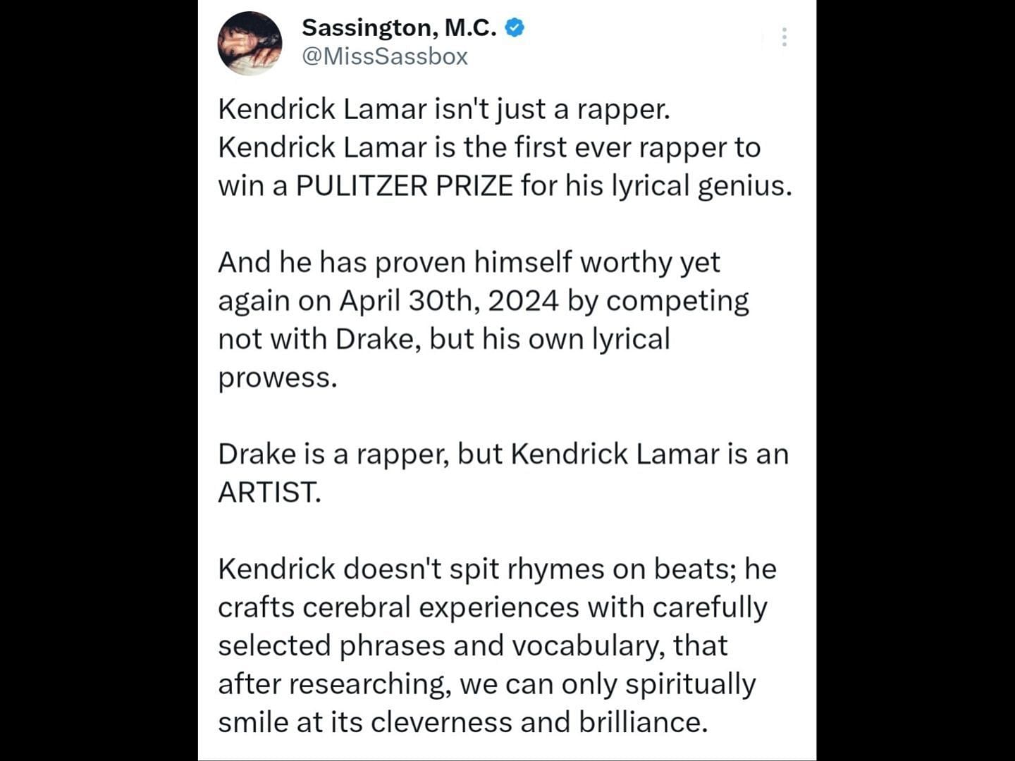 Fans react to Lamar&#039;s diss track &quot;Euphoria&quot; aimed at Drake. (Image via X/@MissSassbox)