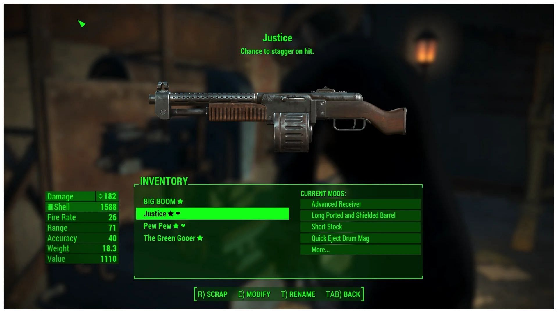 Justice Shotgun in Fallout 4 (Image via Bethesda Softworks || u/DepressoExpresso1290/Reddit)