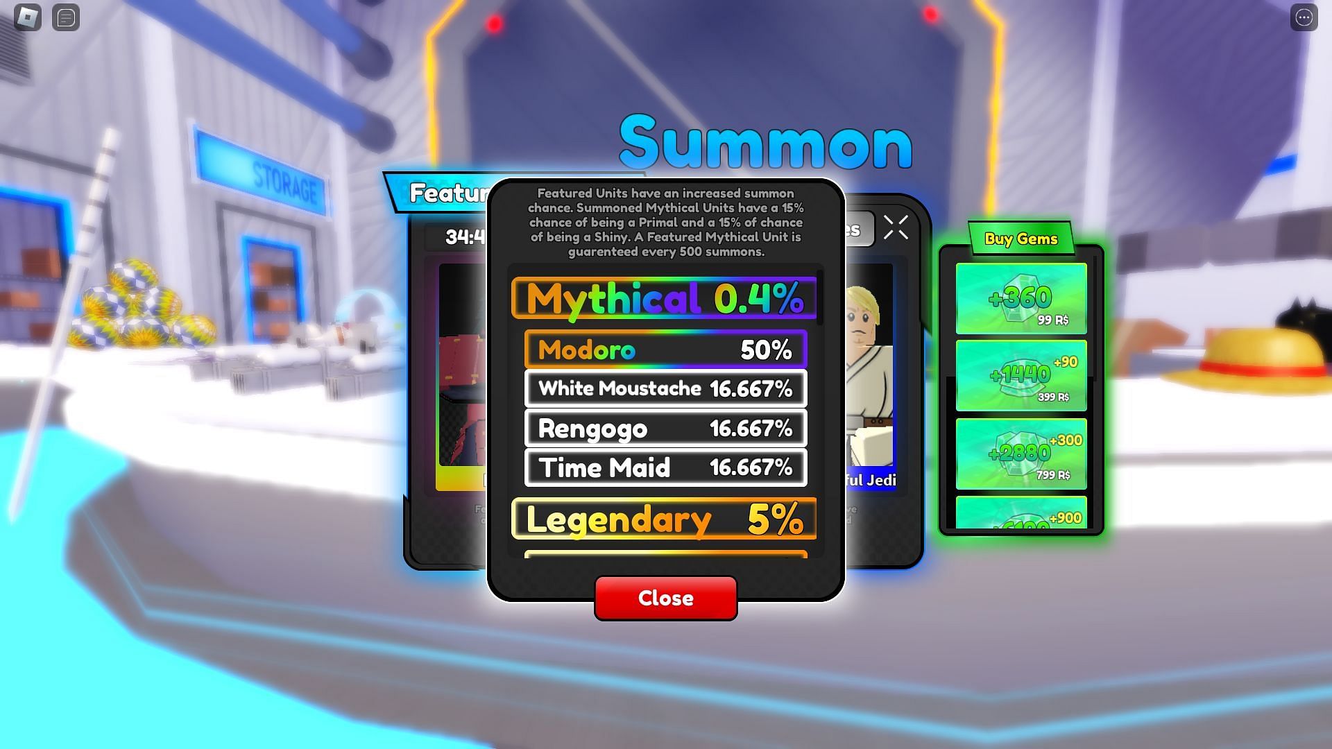 Character rarities available through summons (Image via Roblox)