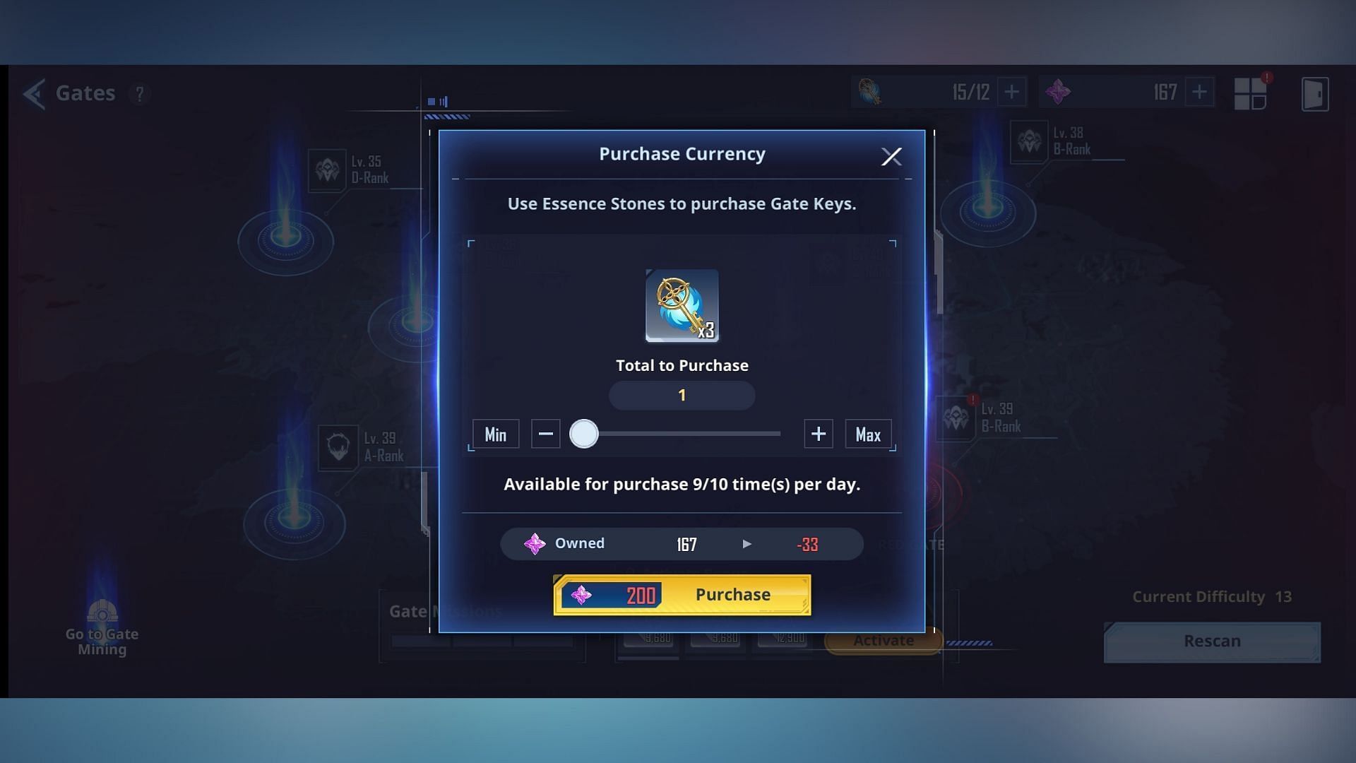 You can Exchange 150 Essence Stones for three gate keys up to 10 times daily (Image via Netmarble)