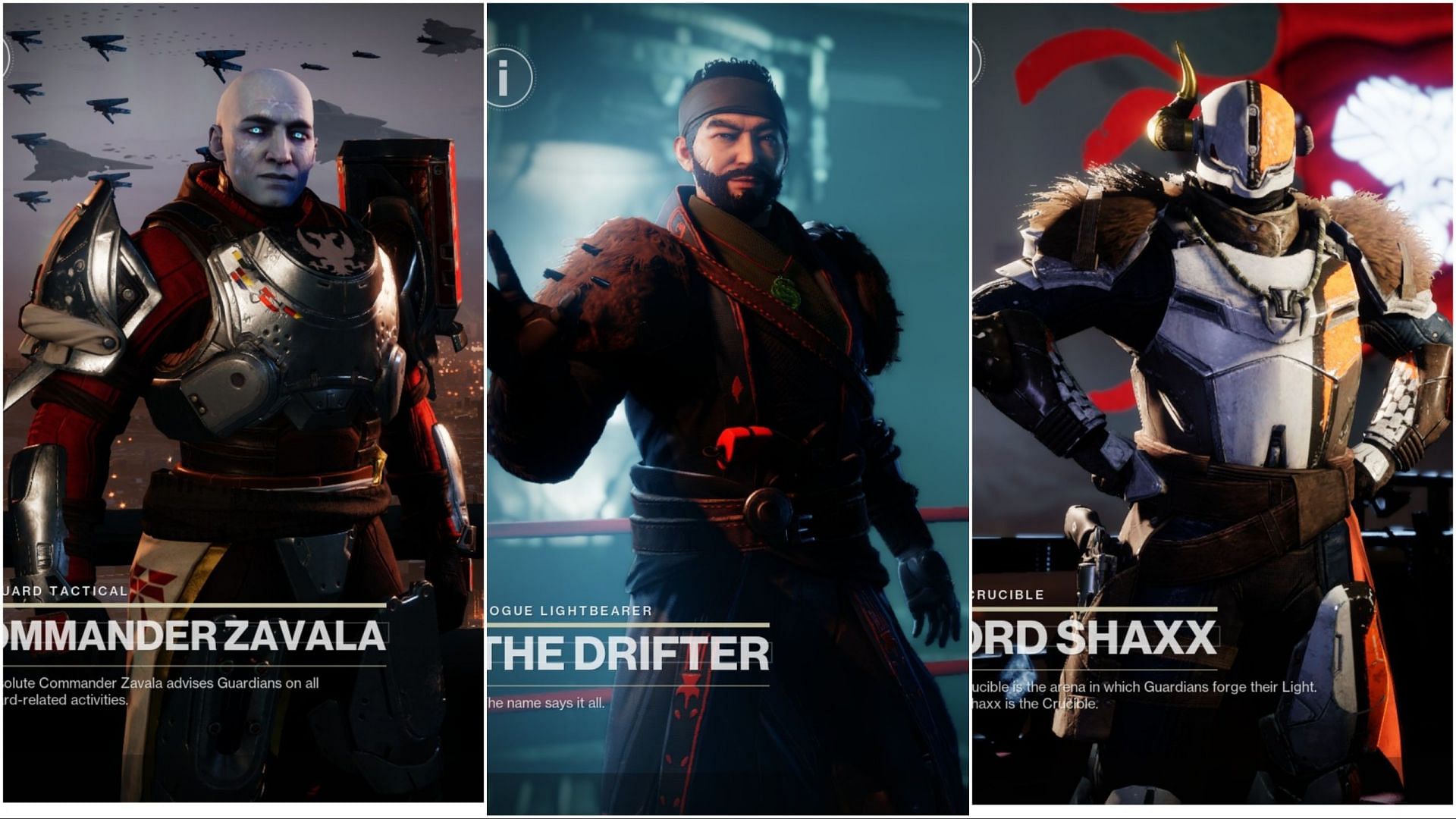 Zavala, Drifter, and Shaxx (Image via Bungie)