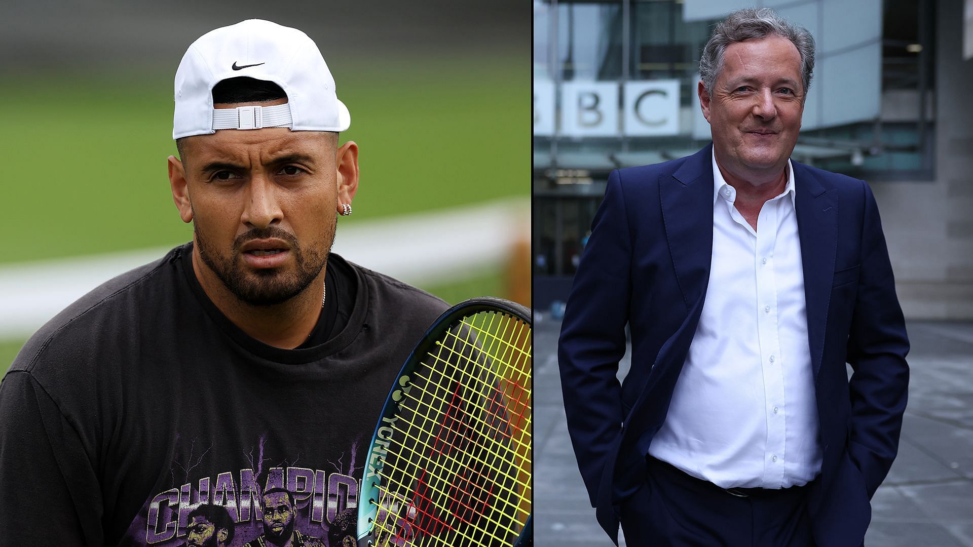 Nick Kyrgios(L) calls Piers Morgan(R) his friend 