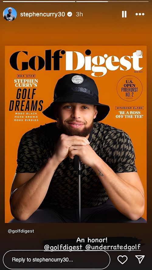 Steph Curry shared Golf Digest post on his Instagram Story