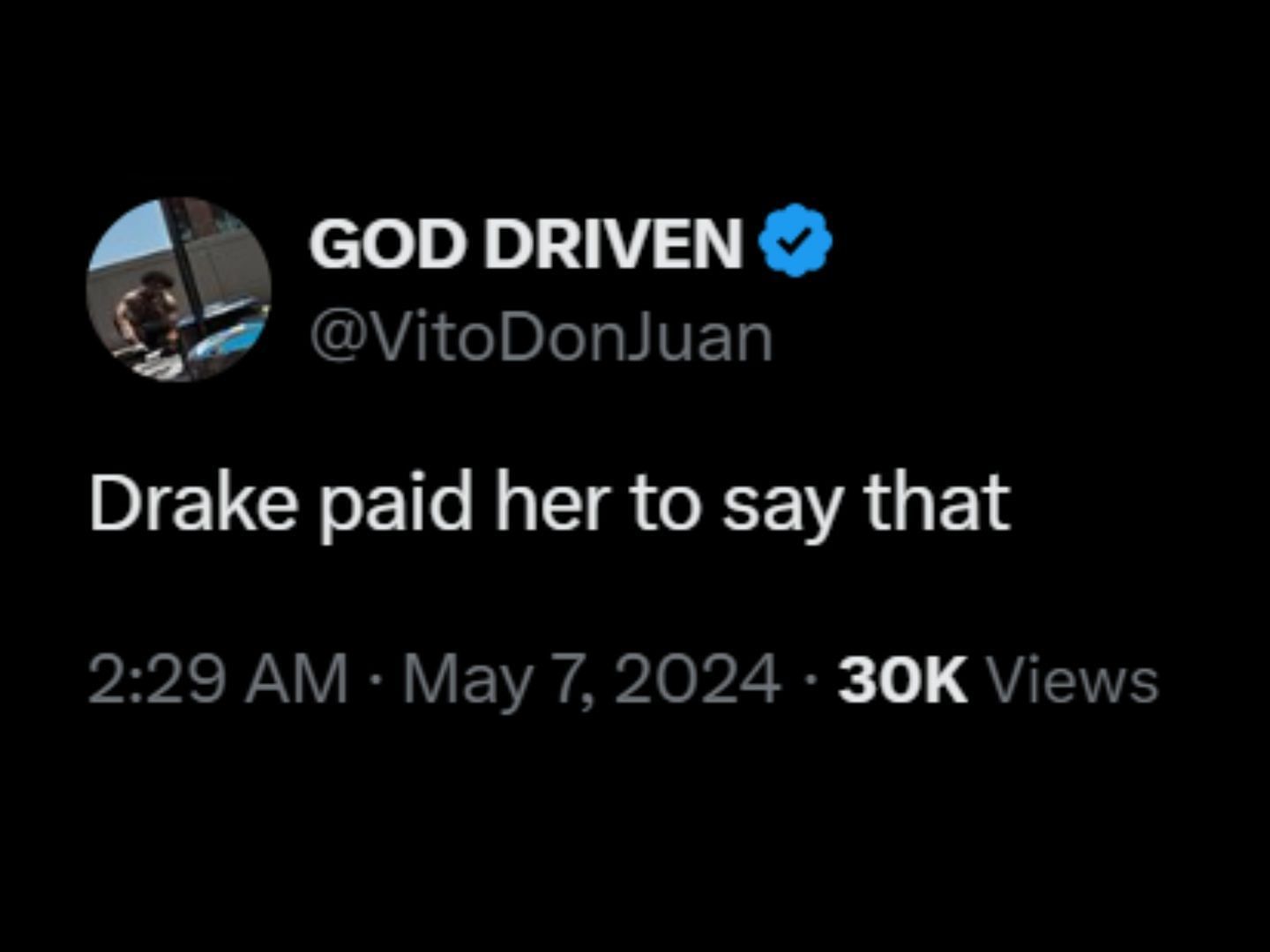 Tia Owens&#039; statement regarding controversial Drizzy concert video sparks mixed reactions online. (Image via X/@realalmightee)