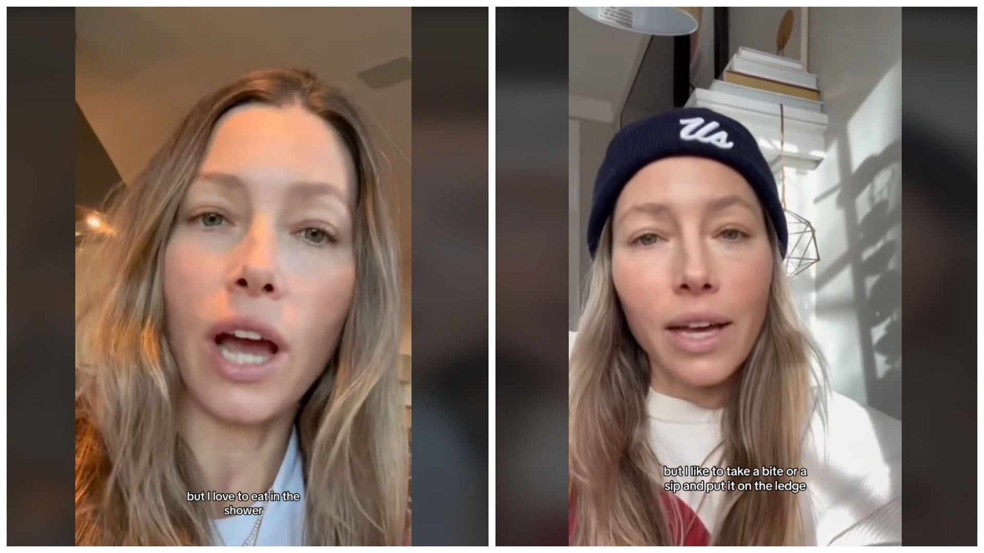 Jessica Biel had earlier suggested a &quot;shower-eating movement&quot; (Image via TikTok/@jessbiel)