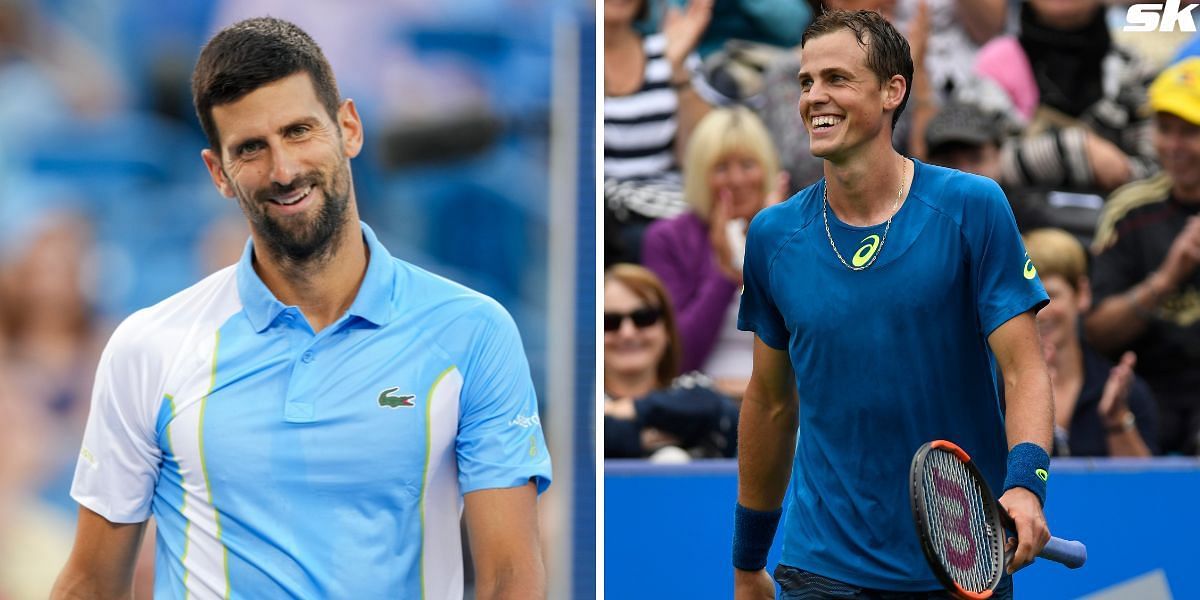 Novak Djokovic(L) and Vasek Pospisil(R)