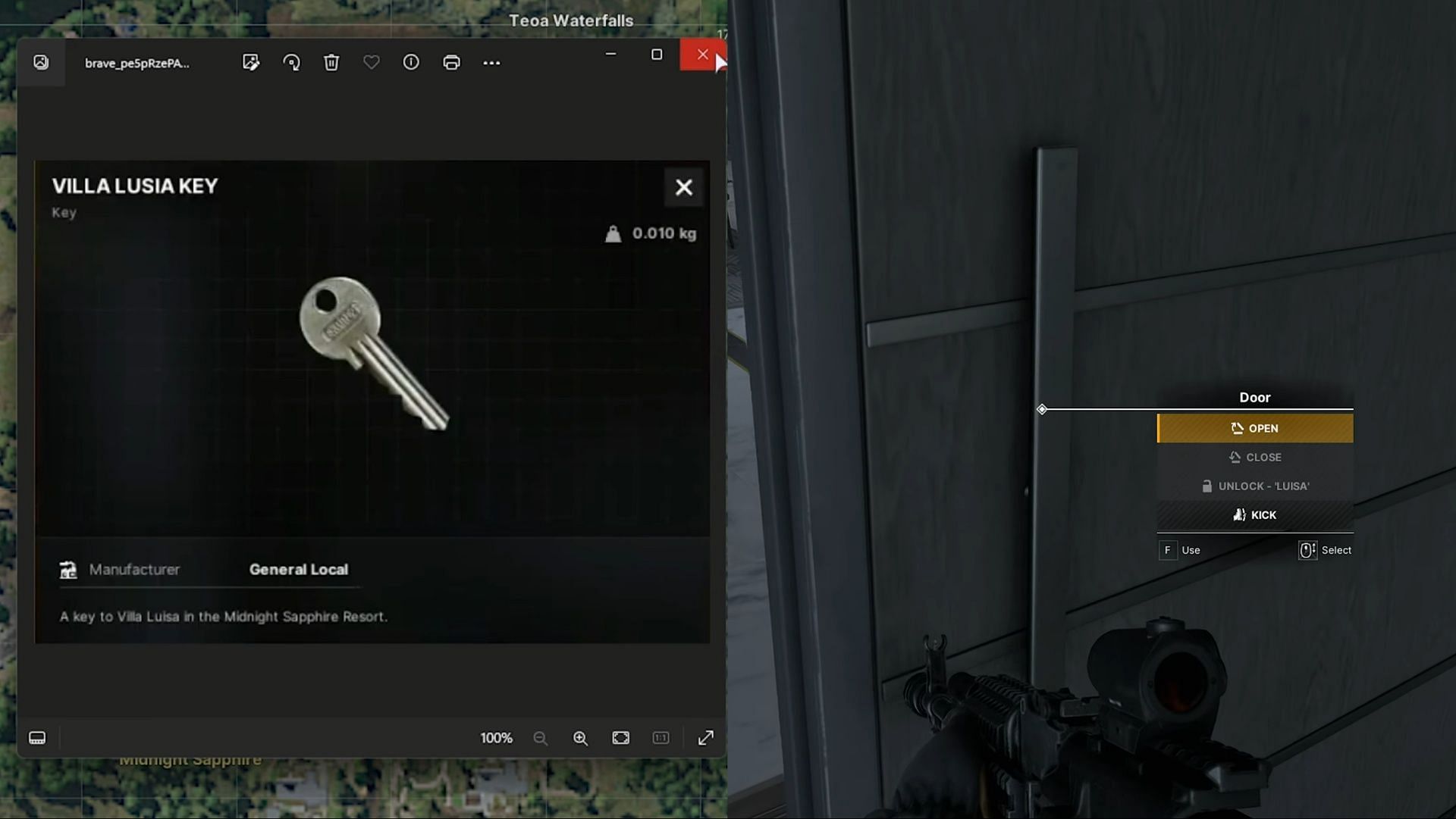The Villa Lusia Key is required to unlock the Villa door (Image via MADFINGER Gamer|| YouTube/TroubleChute Basics)