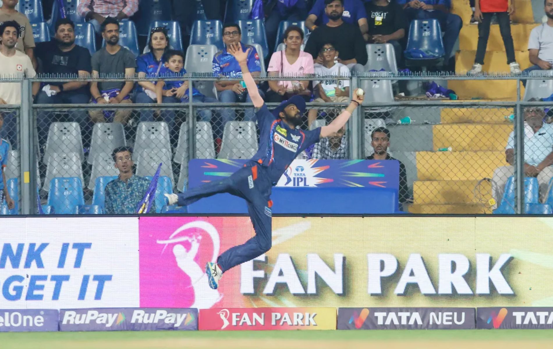 Krunal Pandya saved a six with a stunning fielding effort during MI vs LSG match.