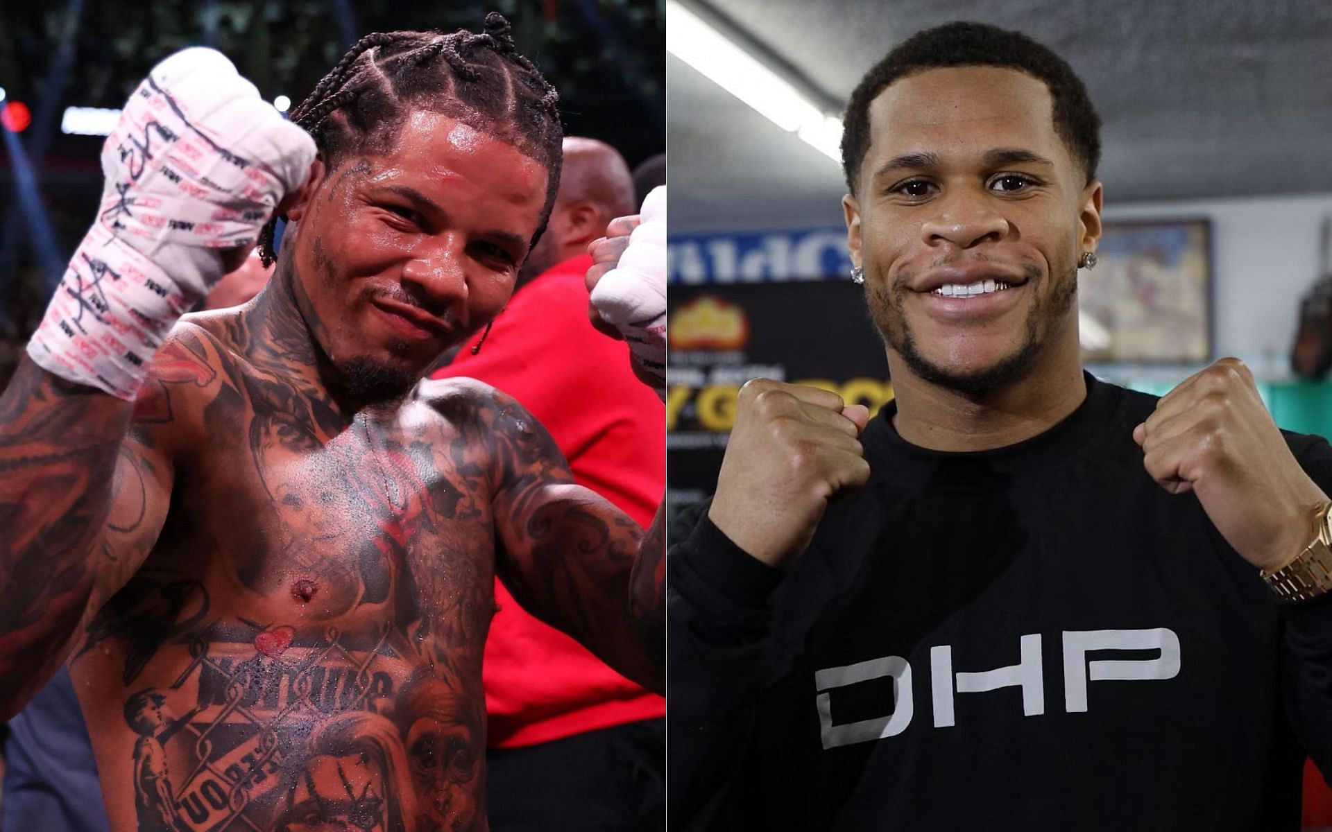 Gervonta Davis (left) tries to cross paths with Devin Haney (right) [Images via Getty]
