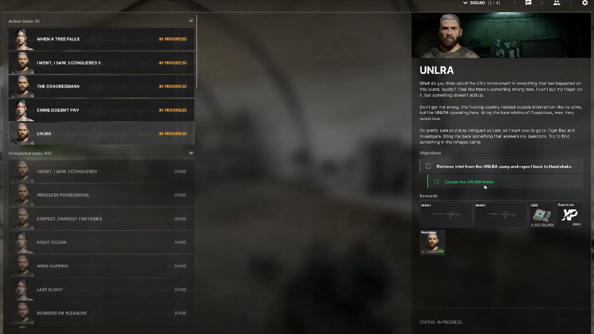 Rewards after completing UNLRA task in Gray Zone Warfare (Image via Madfinger Games|| via 13lacklight on YouTube)