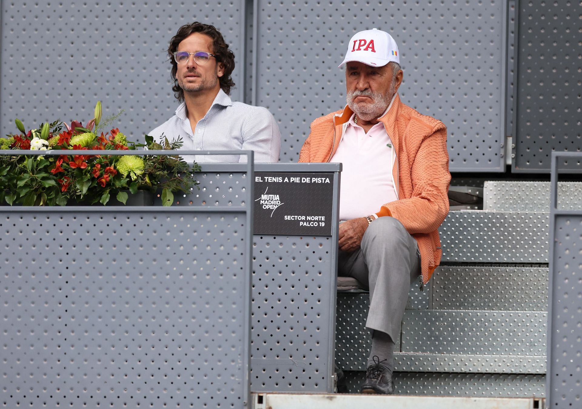 Feliciano Lopez (L) and Ion Tiriac (R) at the 2023 Madrid Open