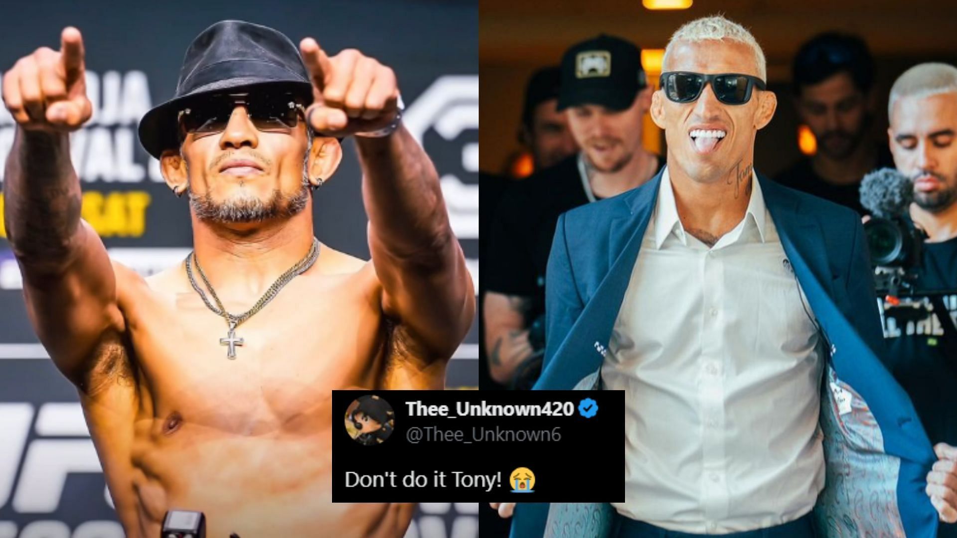 Fans react to reported Tony Ferguson (left) vs. Charles Oliveira (right) grappling bout [Images courtesy of @tonyfergusonxt &amp; @charlesdobronxs on Instagram]