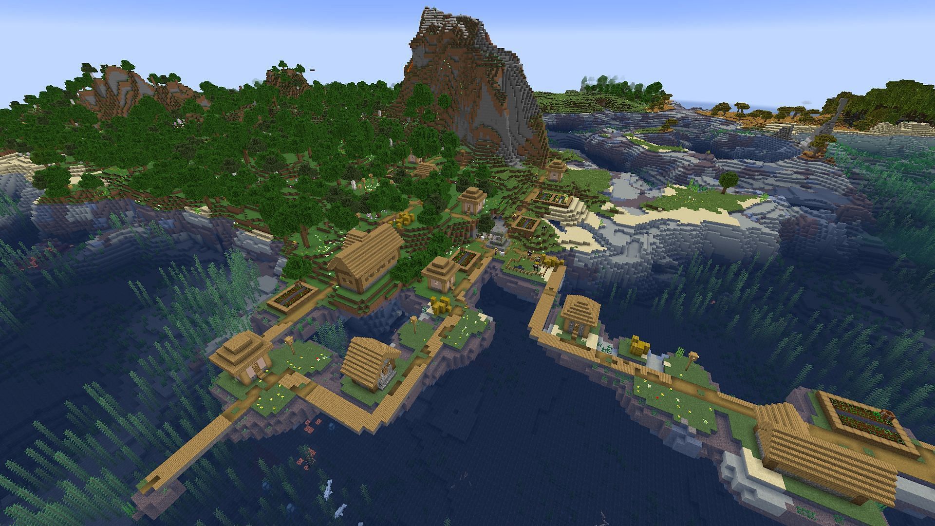 The village closest to spawn is also in a rare flower forest (Image via Mojang)