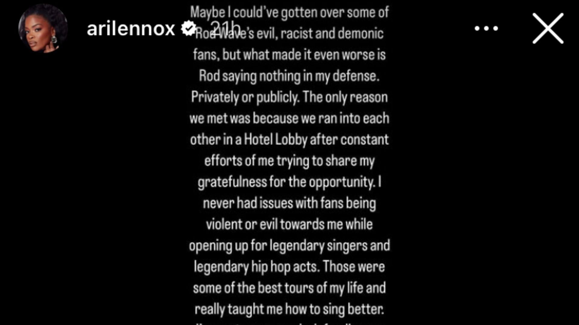 Lennox speaks out about her experience in Nostalgia Tour in 2023 (Image via Instagram/arilennox)
