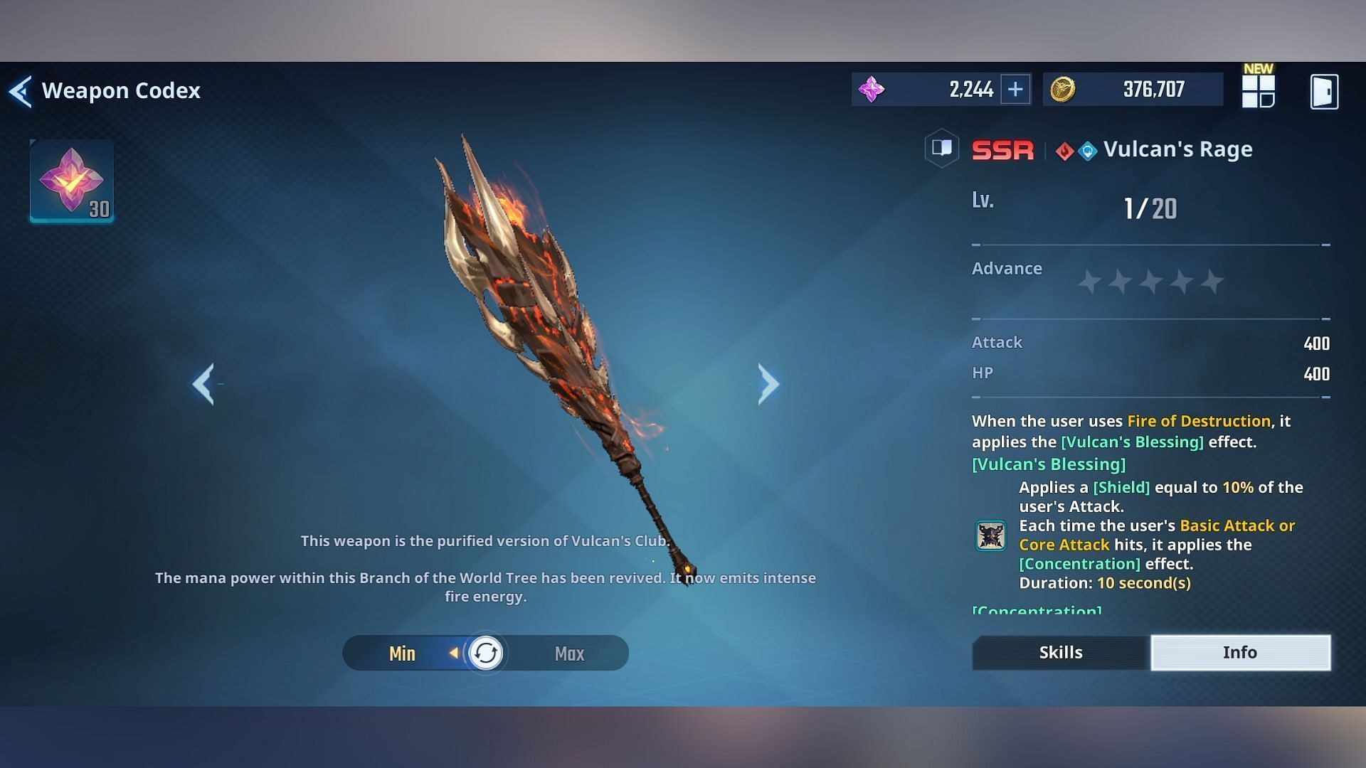 Sung Jinwoo&#039;s weapon, Vulcan&#039;s Rage has received buffs in the latest update. (Image via Netmarble)