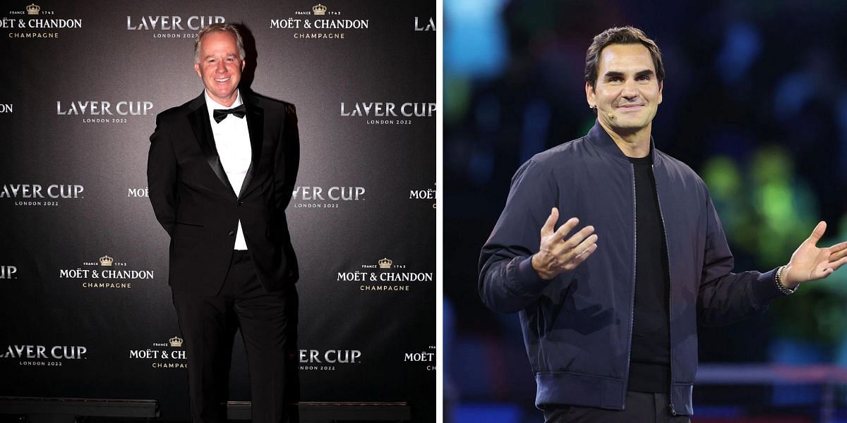 Patrick McEnroe (L) and Roger Federer (R)