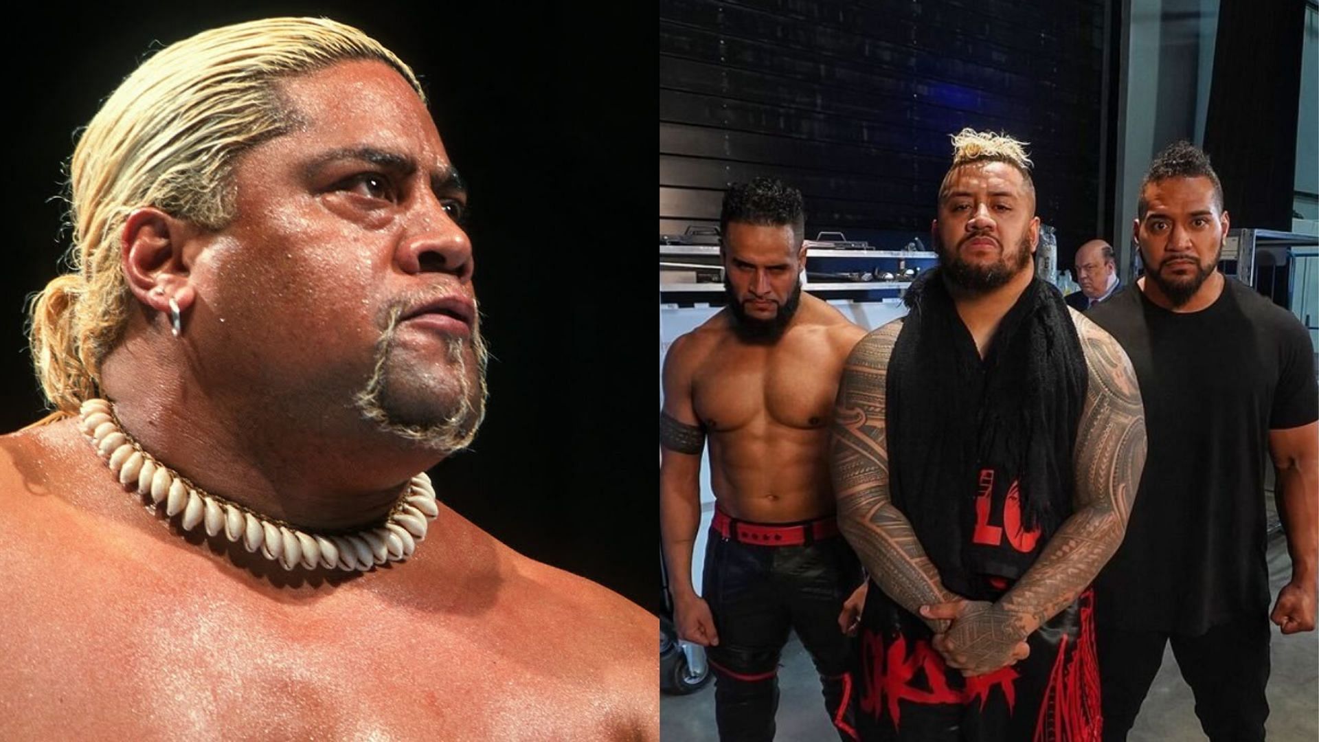 Rikishi (left) and the new Bloodline (right) [Photo Credits: WWE.com and WWE on Instagram]