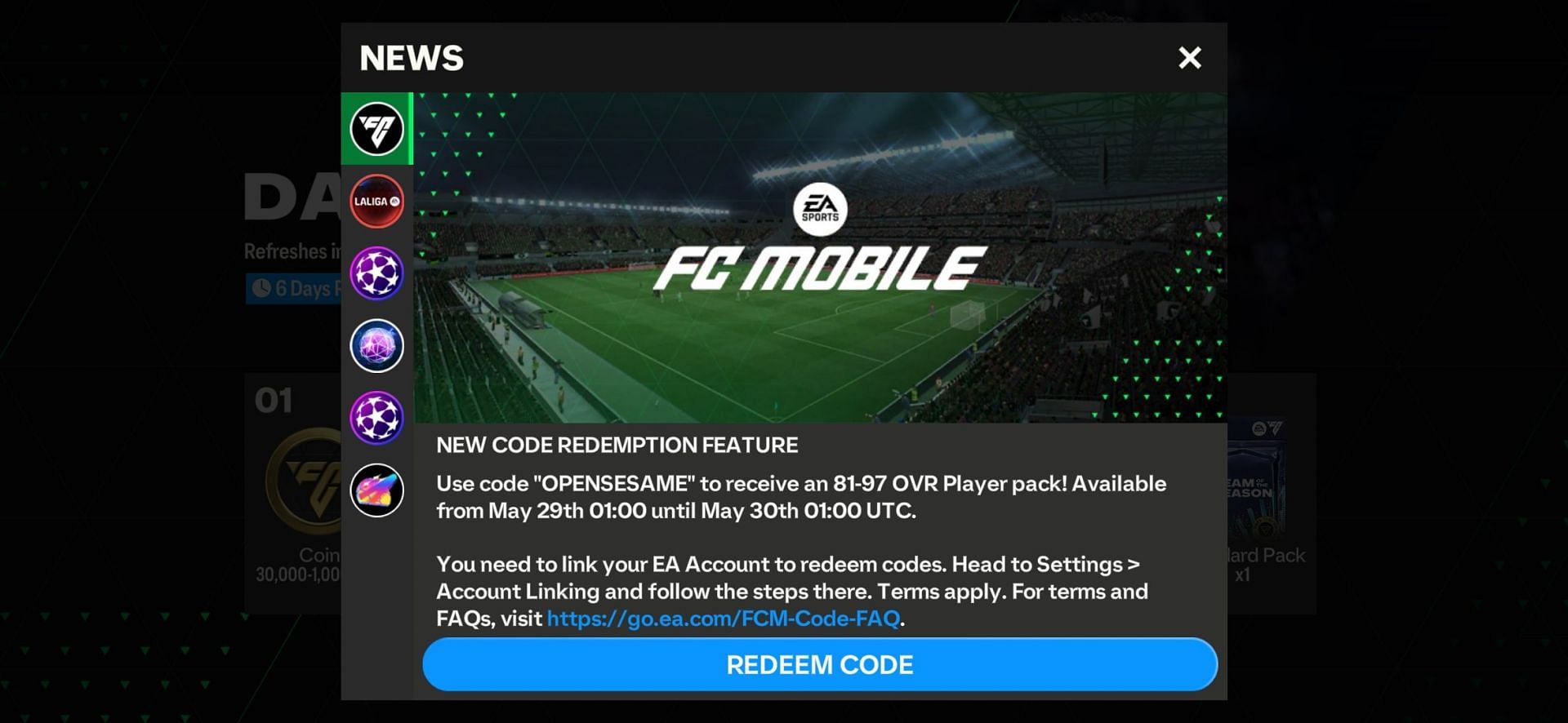 The new Redeem Code will be live for 24 hours only (Image via EA Sports)