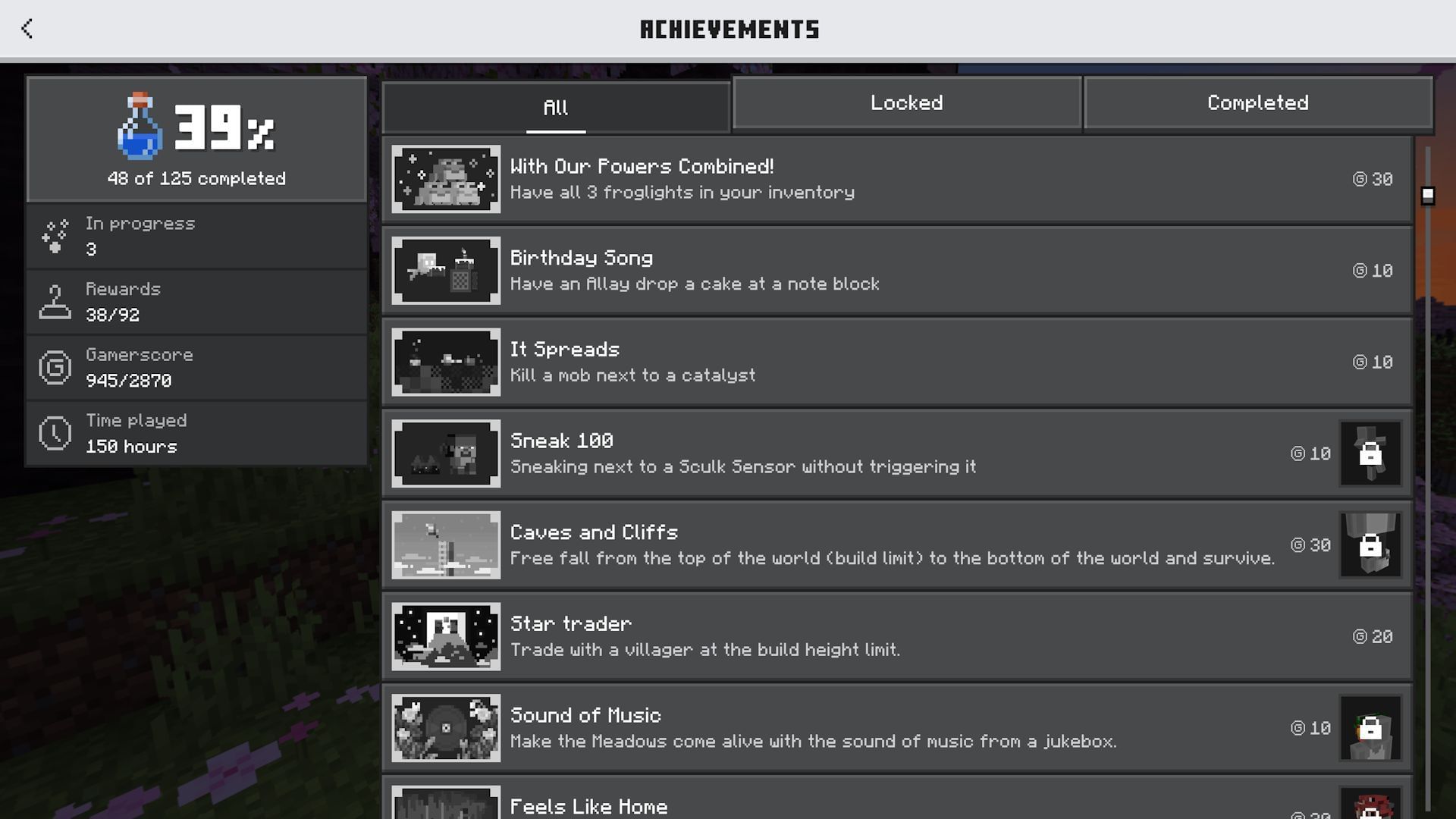 The achievements page on Bedrock PC (Image via Mojang)