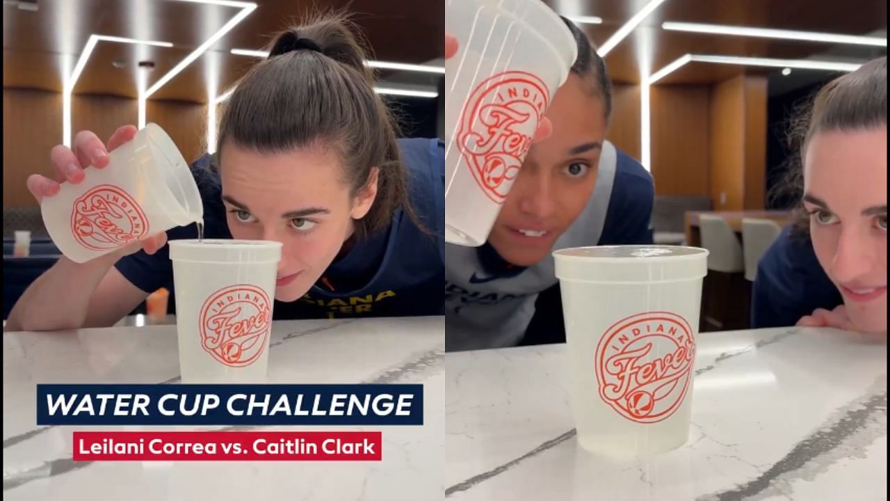 Indiana Fever teammates Caitlin Clark and Leilani Correa had fun doing the &quot;Water Cup&quot; challenge.