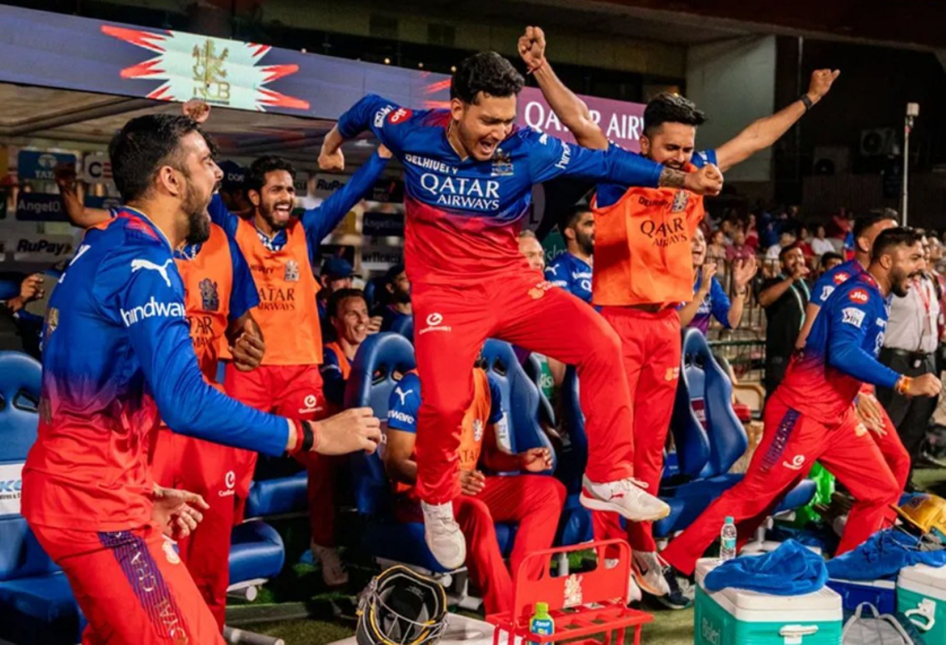 RCB were overjoyed with their win over CSK in the league stage finale [Credit: RCB Twitter handle]